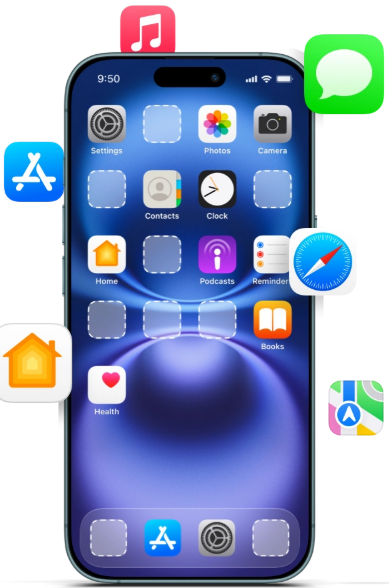 iPhone home screen grid used for app archive workflows