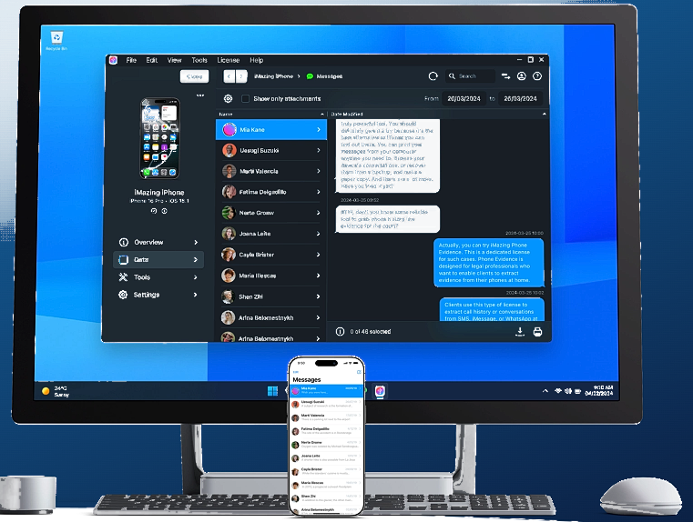 Text messages exported from iPhone to desktop storage