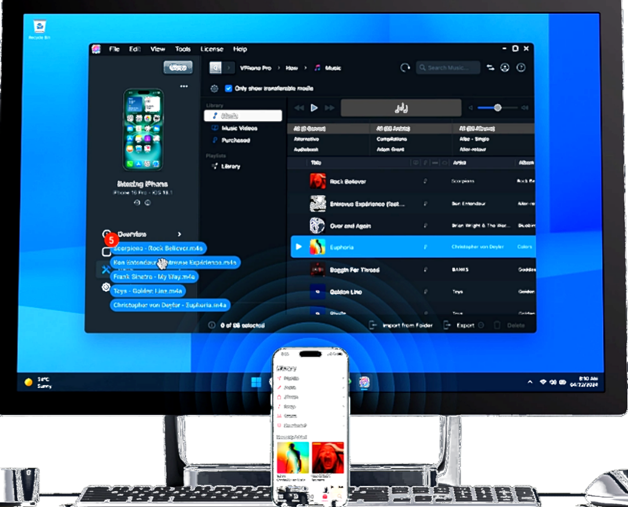 Music library copied from phone to computer