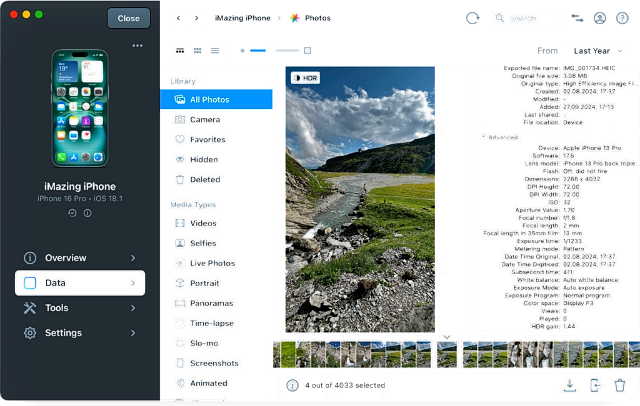 Photo albums selected for batch export
