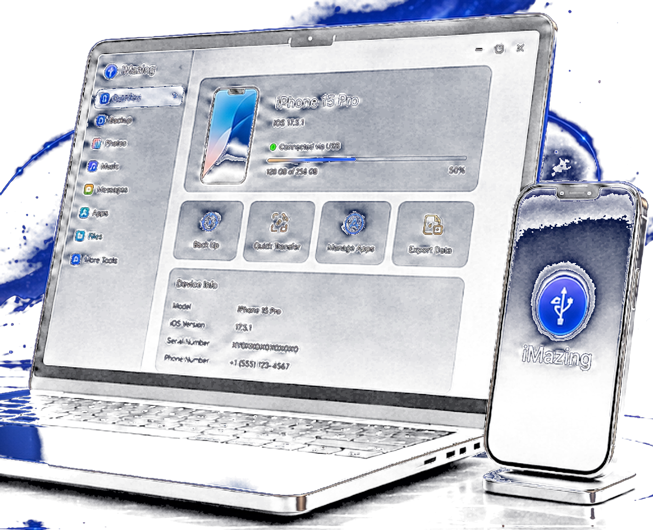 First-run pairing steps on MacBook and iPhone 15 Pro